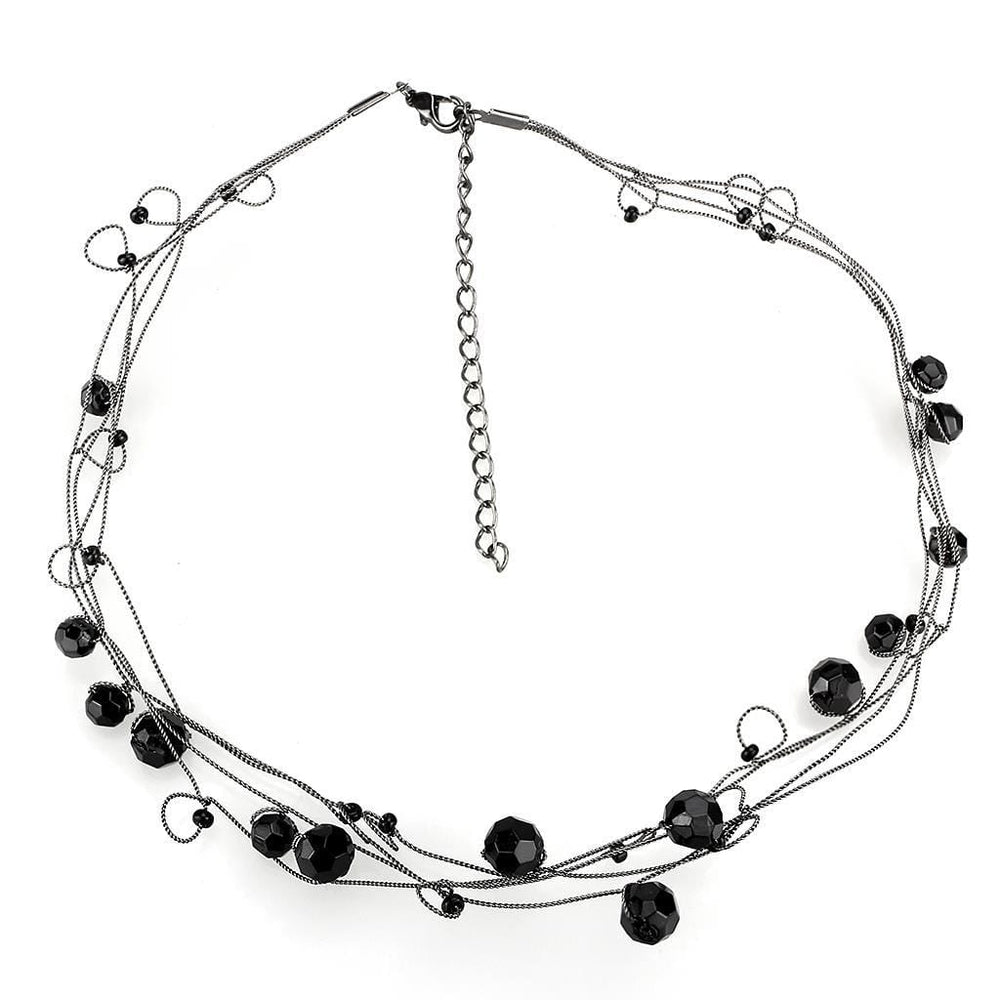 LO4714 - Ruthenium White Metal Necklace with Synthetic Synthetic Glass in Jet - Alamode