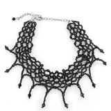 LO4717 - Rhodium Brass Necklace with Synthetic Synthetic Glass in Jet - Alamode - Flyclothing LLC