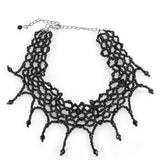 LO4717 - Rhodium Brass Necklace with Synthetic Synthetic Glass in Jet - Alamode