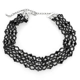 LO4718 - Rhodium Brass Necklace with Synthetic Synthetic Glass in Jet - Alamode - Flyclothing LLC