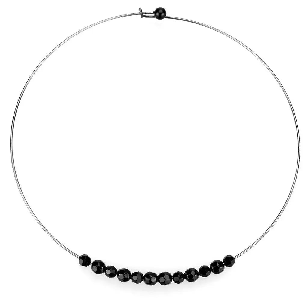 LO4725 - Ruthenium White Metal Necklace with Synthetic Synthetic Glass in Jet - Alamode - Flyclothing LLC