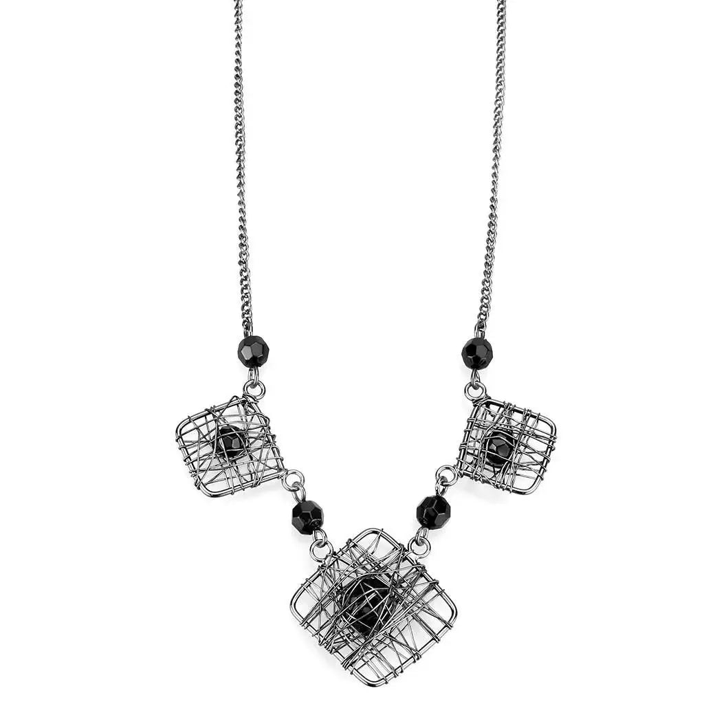 LO4727 - Ruthenium White Metal Necklace with Synthetic Synthetic Glass in Jet - Alamode - Flyclothing LLC