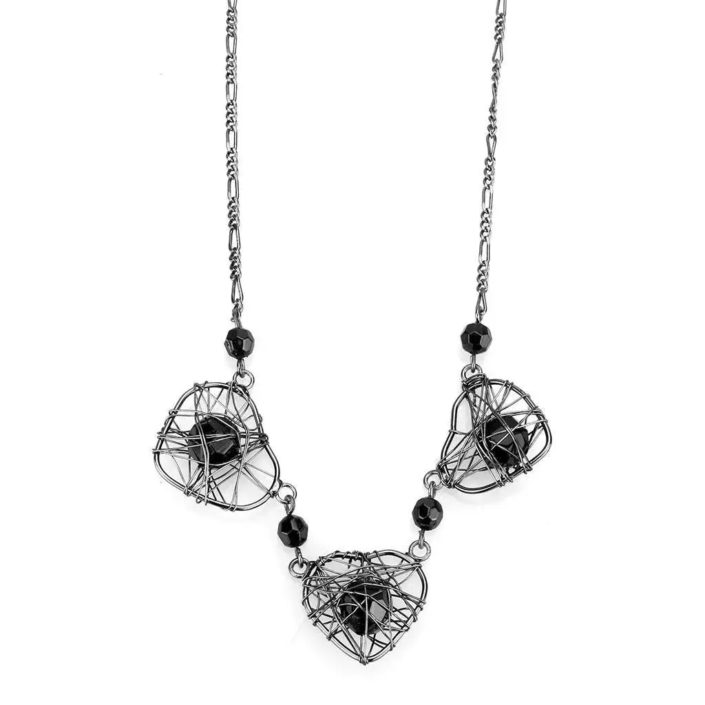 LO4728 - Ruthenium White Metal Necklace with Synthetic Synthetic Glass in Jet - Alamode - Flyclothing LLC