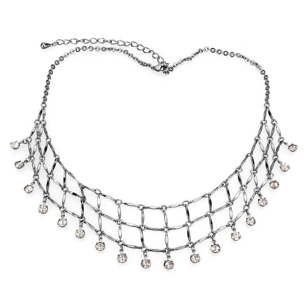 LO4731 - Ruthenium White Metal Necklace with Top Grade Crystal in Light Amethyst - Alamode - Flyclothing LLC