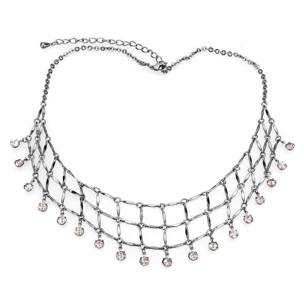 LO4731 - Ruthenium White Metal Necklace with Top Grade Crystal  in Light Amethyst - Alamode
