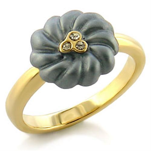 LO503 - Gold White Metal Ring with Top Grade Crystal  in Black Diamond - Alamode