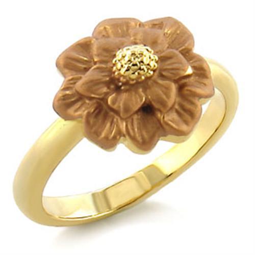LO505 - Gold White Metal Ring with Top Grade Crystal  in Light Smoked - Alamode