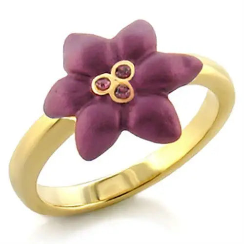 LO513 - Gold White Metal Ring with Top Grade Crystal in Amethyst - Alamode - Flyclothing LLC