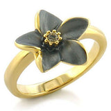 LO520 - Gold White Metal Ring with Top Grade Crystal  in Black Diamond - Alamode