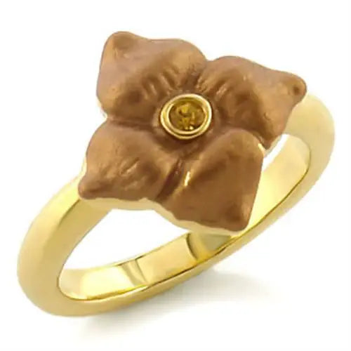 LO527 - Gold White Metal Ring with Top Grade Crystal in Topaz - Alamode - Flyclothing LLC
