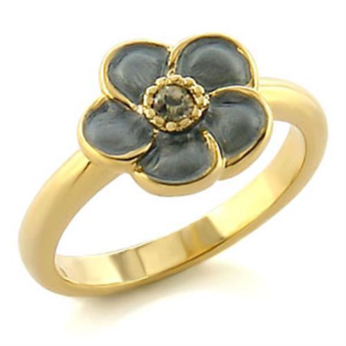 LO538 - Gold White Metal Ring with Top Grade Crystal  in Black Diamond - Alamode