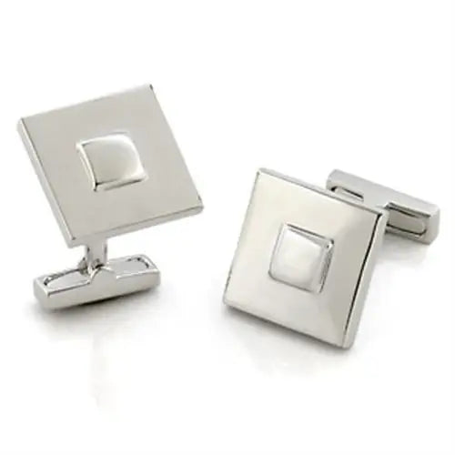 LO554 - Rhodium Brass Cufflink with No Stone - Alamode - Flyclothing LLC