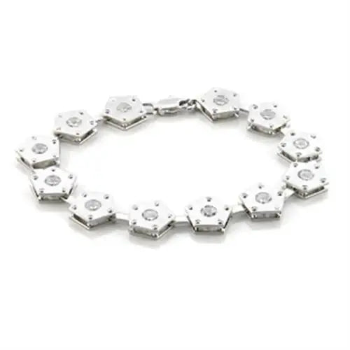 LO584 - Matte Rhodium & Rhodium Brass Bracelet with AAA Grade CZ in Clear - Alamode - Flyclothing LLC