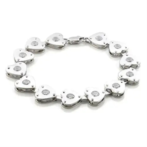 LO586 - Matte Rhodium & Rhodium Brass Bracelet with AAA Grade CZ in Clear - Alamode - Flyclothing LLC