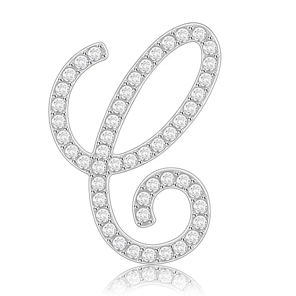 LO685 - Rhodium Brass Brooches with Top Grade Crystal in Clear - Alamode - Flyclothing LLC