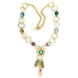 LO721 - Gold Brass Necklace with Synthetic Glass Bead in Multi Color - Alamode