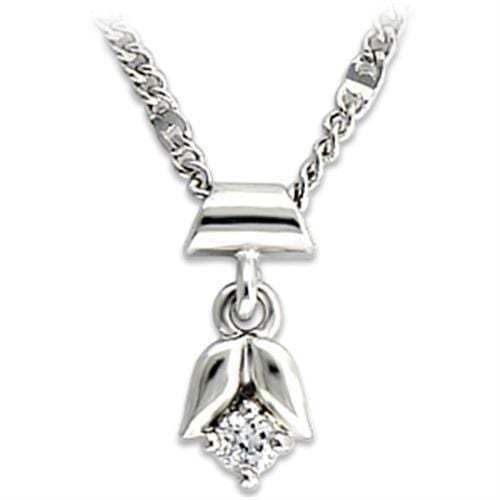 LO735 - Rhodium Brass Chain Pendant with AAA Grade CZ in Clear - Alamode - Flyclothing LLC