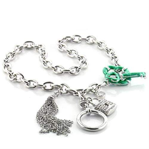 LO742 - Imitation Rhodium Brass Necklace with AAA Grade CZ in Clear - Alamode - Flyclothing LLC