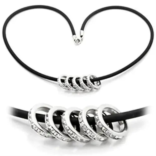 LO826 - Rhodium Brass Chain Pendant with Top Grade Crystal in Clear - Alamode - Flyclothing LLC
