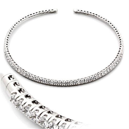 LO829 - Rhodium Brass Necklace with AAA Grade CZ  in Clear - Alamode