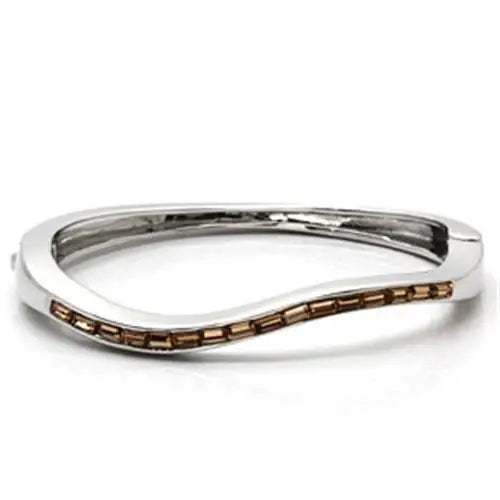 LO858 - Imitation Rhodium Brass Bangle with Top Grade Crystal in Citrine Yellow - Alamode - Flyclothing LLC