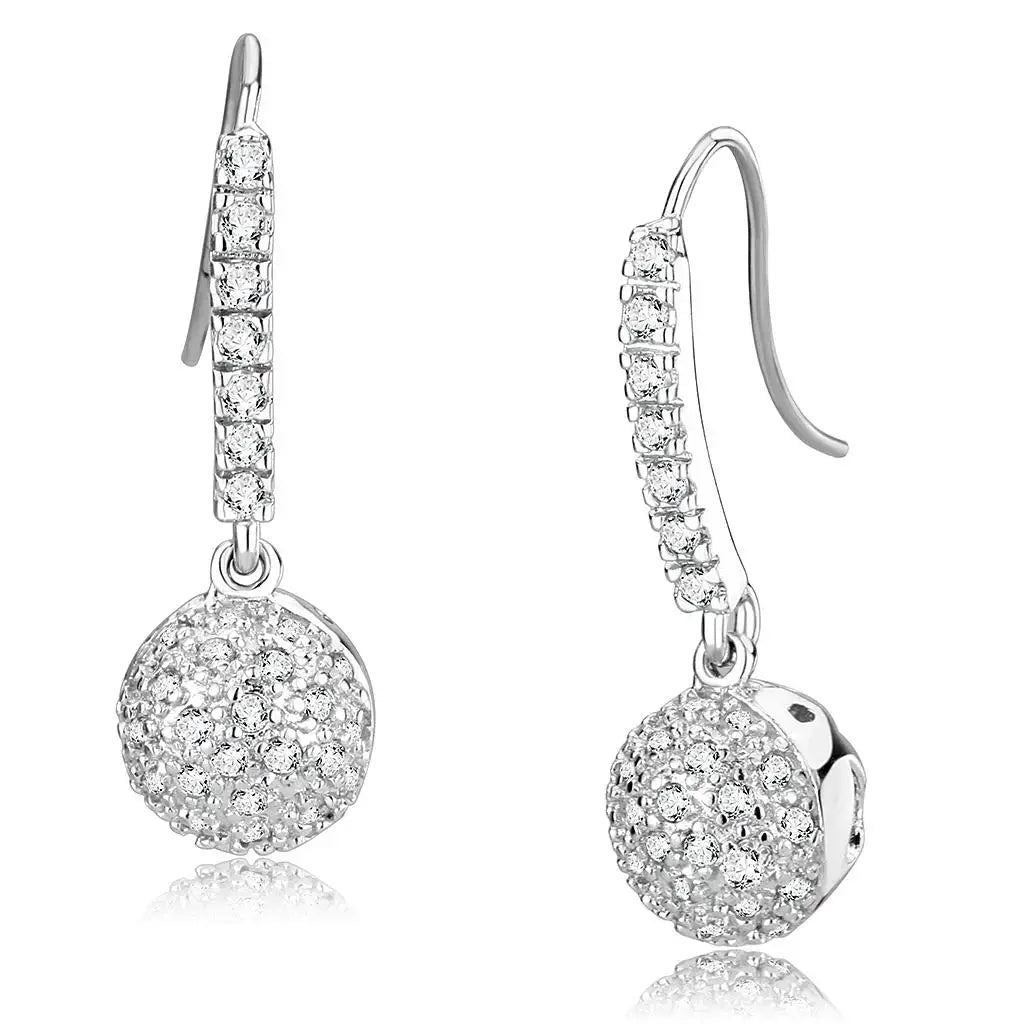 LO893 - Rhodium Brass Earrings with AAA Grade CZ in Clear - Alamode - Flyclothing LLC