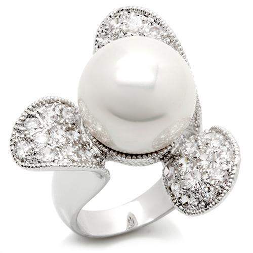 LO896 - Rhodium Brass Ring with AAA Grade CZ in Clear - Alamode - Flyclothing LLC