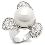 LO896 - Rhodium Brass Ring with AAA Grade CZ  in Clear - Alamode