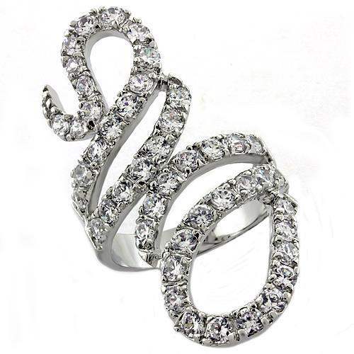 LOA1014 - Rhodium Brass Ring with AAA Grade CZ in Clear - Alamode - Flyclothing LLC