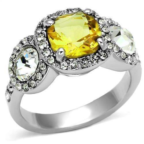 LOA1068 - Rhodium Brass Ring with Synthetic Synthetic Glass in Citrine Yellow - Alamode - Flyclothing LLC