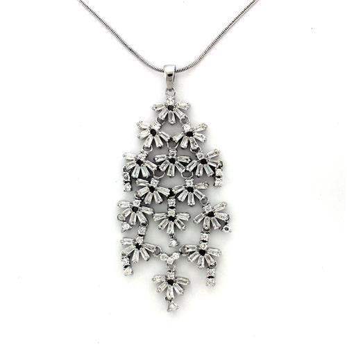 LOA1311 - Rhodium Brass Chain Pendant with AAA Grade CZ in Clear - Alamode - Flyclothing LLC