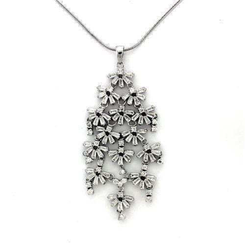 LOA1311 - Rhodium Brass Chain Pendant with AAA Grade CZ in Clear - Alamode - Flyclothing LLC