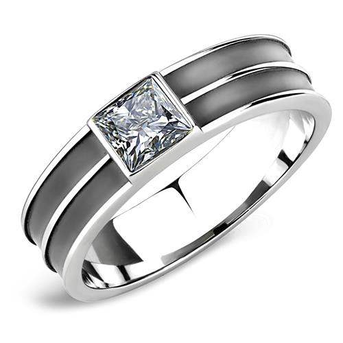 LOA1341 - High polished (no plating) Stainless Steel Ring with Top Grade Crystal in Black Diamond - Alamode - Flyclothing LLC