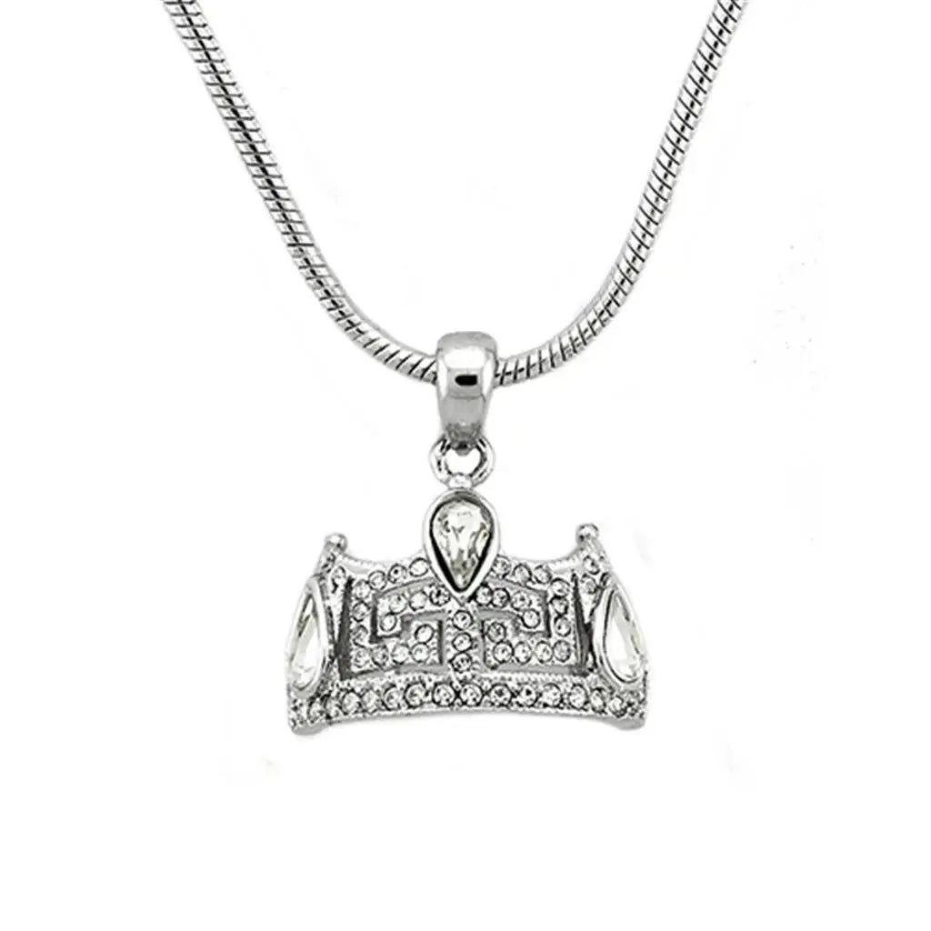 LOA1353 - Rhodium Brass Chain Pendant with Top Grade Crystal in Clear - Alamode - Flyclothing LLC