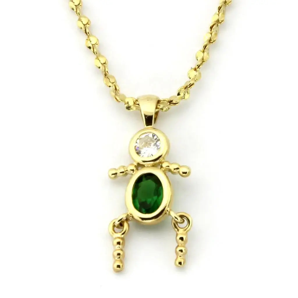 LOA1358 - Gold Brass Chain Pendant with AAA Grade CZ in Emerald - Alamode - Flyclothing LLC