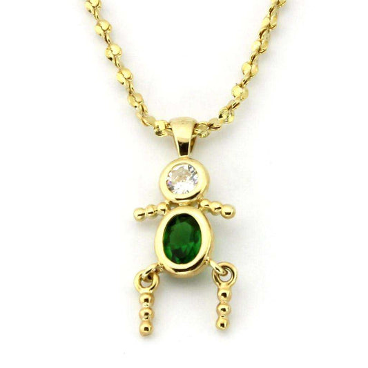 LOA1358 - Gold Brass Chain Pendant with AAA Grade CZ in Emerald - Alamode - Flyclothing LLC