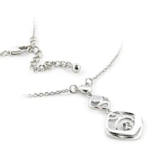 LOA150 - Rhodium Brass Chain Pendant with No Stone - Alamode - Flyclothing LLC