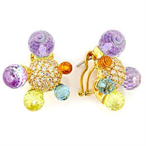 LOA245 - Gold Brass Earrings with AAA Grade CZ in Multi Color - Alamode - Flyclothing LLC