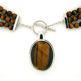 LOA278 - Rhodium 925 Sterling Silver Necklace with Semi-Precious Tiger Eye in Smoked Quartz - Alamode