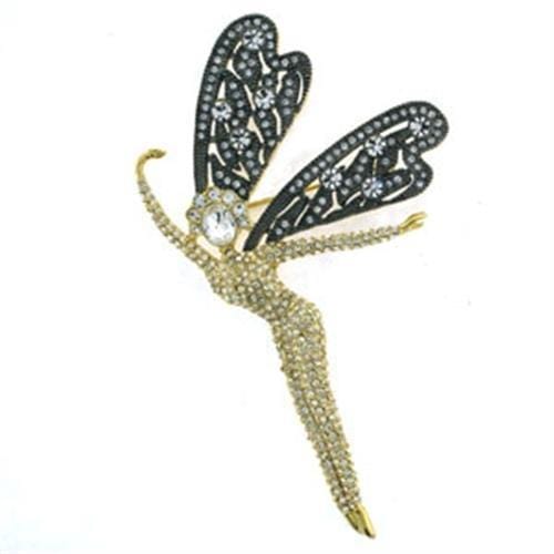 LOA280 - Gold Brass Brooches with Top Grade Crystal  in Clear - Alamode