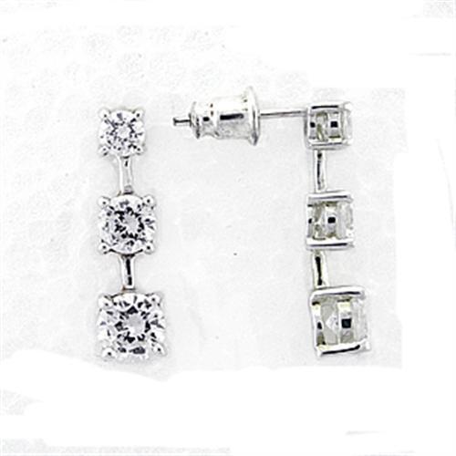 LOA379 - High-Polished 925 Sterling Silver Earrings with AAA Grade CZ  in Clear - Alamode