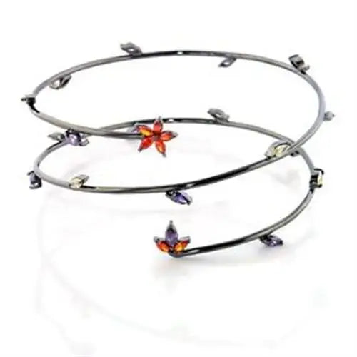LOA453 - Ruthenium Brass Arm Loop with AAA Grade CZ in Multi Color - Alamode - Flyclothing LLC