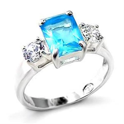 LOA457 - High-Polished 925 Sterling Silver Ring with Synthetic Spinel in Sea Blue - Alamode
