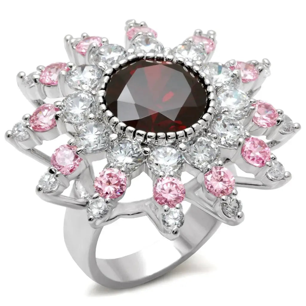 LOA458 - Rhodium Brass Ring with AAA Grade CZ in Multi Color - Alamode - Flyclothing LLC