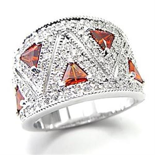 LOA504 - Rhodium Brass Ring with AAA Grade CZ  in Garnet - Alamode