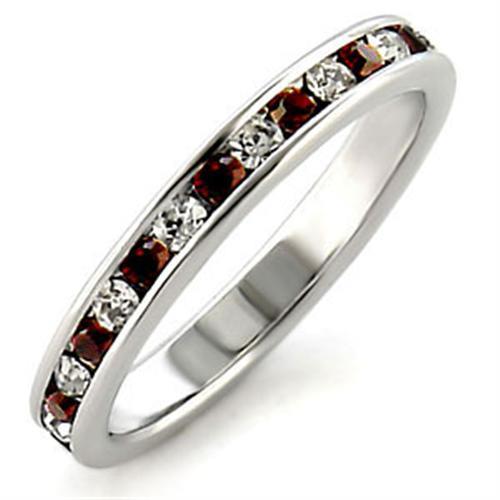 LOA508 - High-Polished 925 Sterling Silver Ring with Top Grade Crystal  in Garnet - Alamode