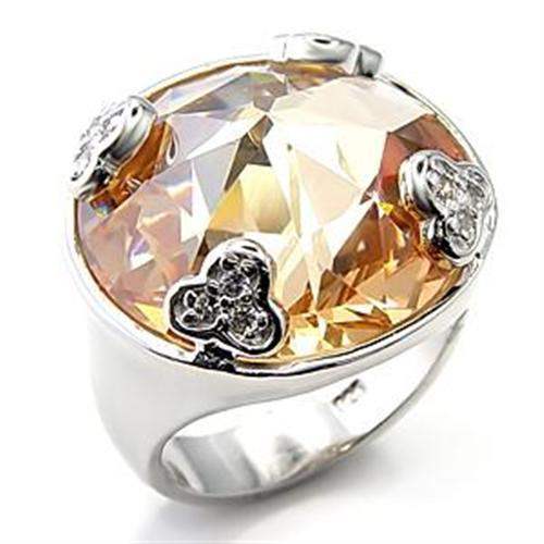 LOA514 - Rhodium 925 Sterling Silver Ring with AAA Grade CZ in Champagne - Alamode - Flyclothing LLC