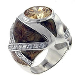 LOA526 - High-Polished 925 Sterling Silver Ring with AAA Grade CZ  in Champagne - Alamode