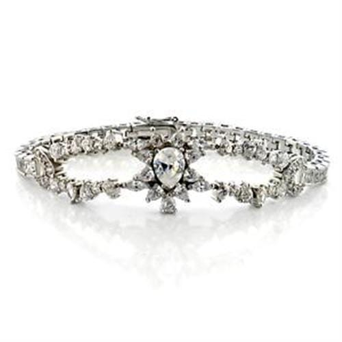 LOA547 - Rhodium Brass Bracelet with AAA Grade CZ  in Clear - Alamode