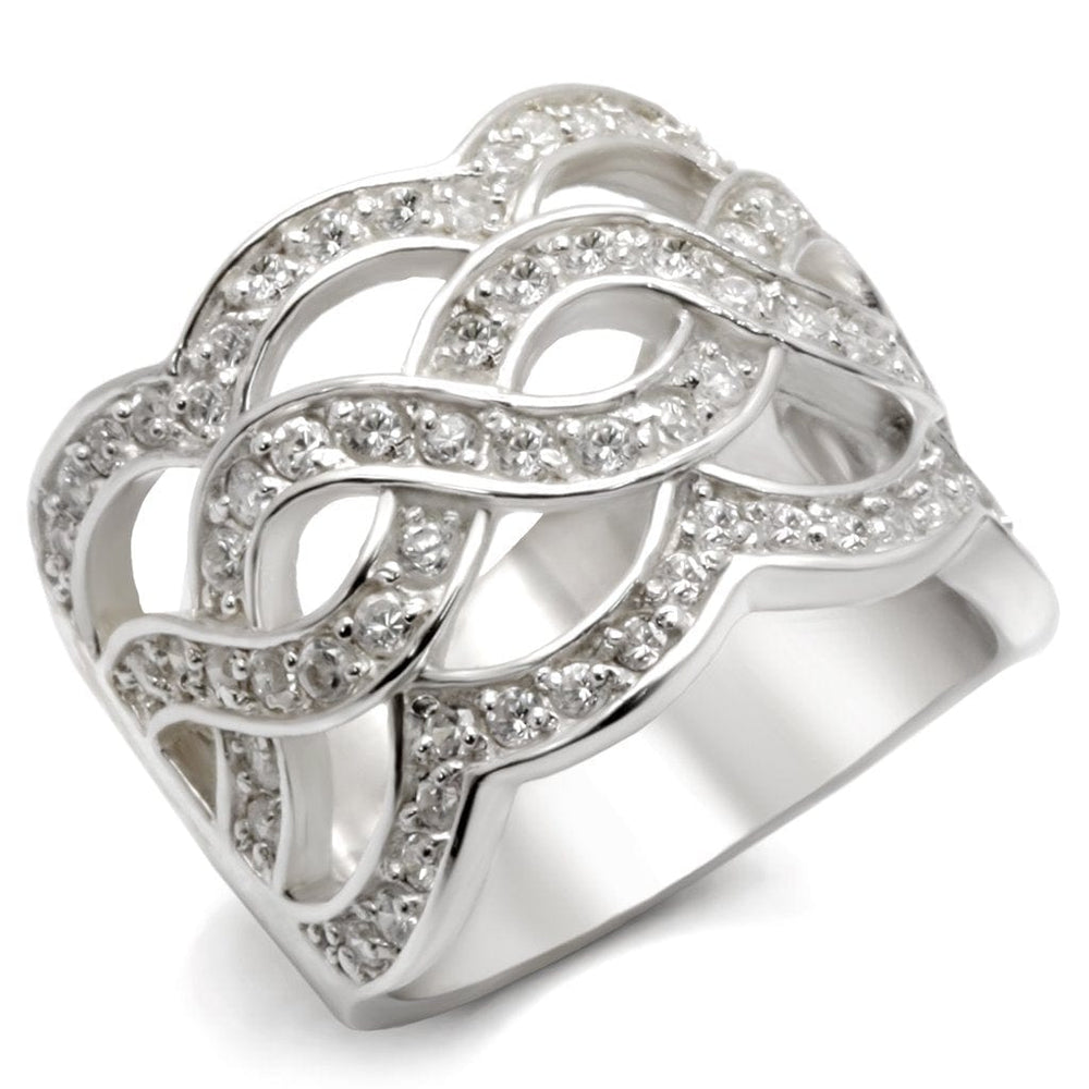 LOA553 - Rhodium 925 Sterling Silver Ring with AAA Grade CZ  in Clear - Alamode